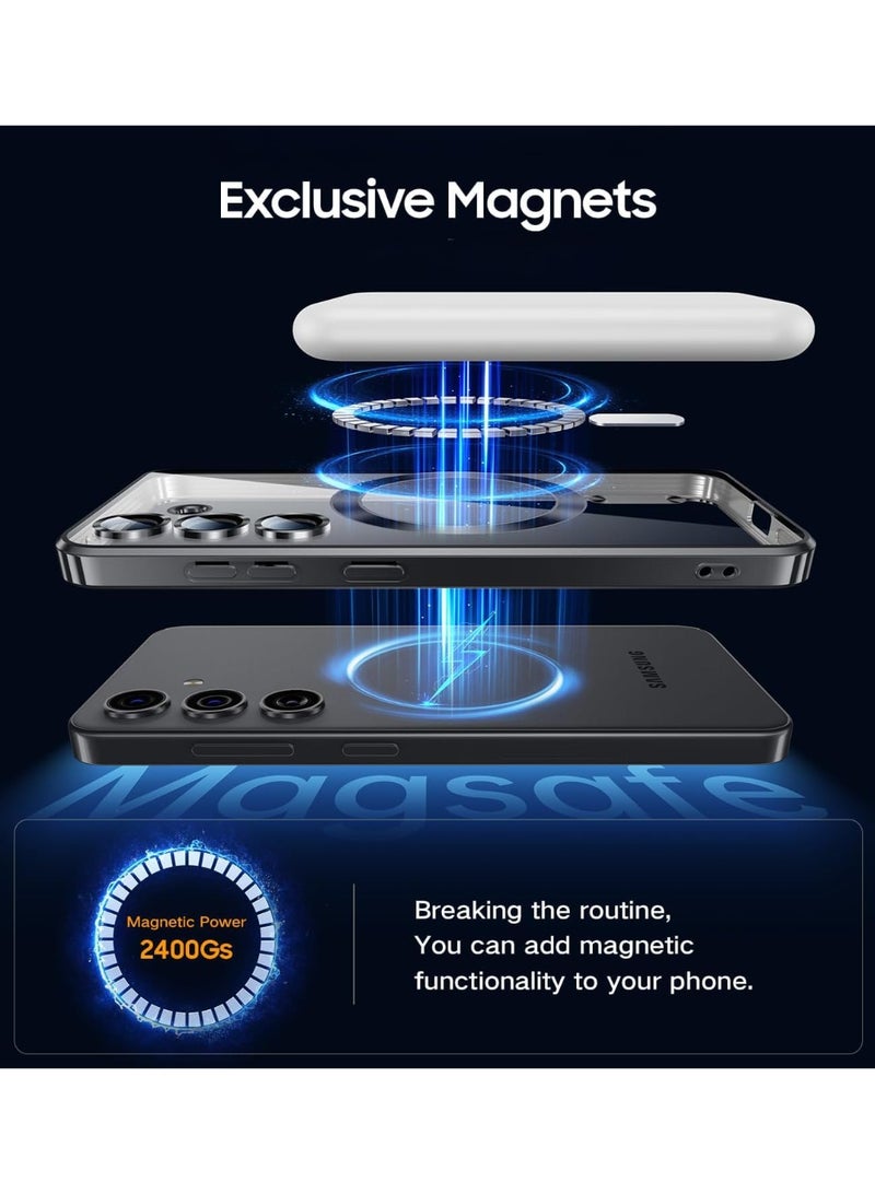 For Samsung Galaxy A16 5G/4G Magnetic Case, Compatible with MagSafe, Built-in Camera Lens Protector, Luxury Plating Soft TPU Clear Shockproof Slim Thin Cover - Black - Image 4